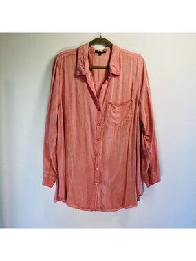 Velvet Heart Womens Pink Button-Up Long Sleeve Shirt 3X With Chest Pocket & Roll